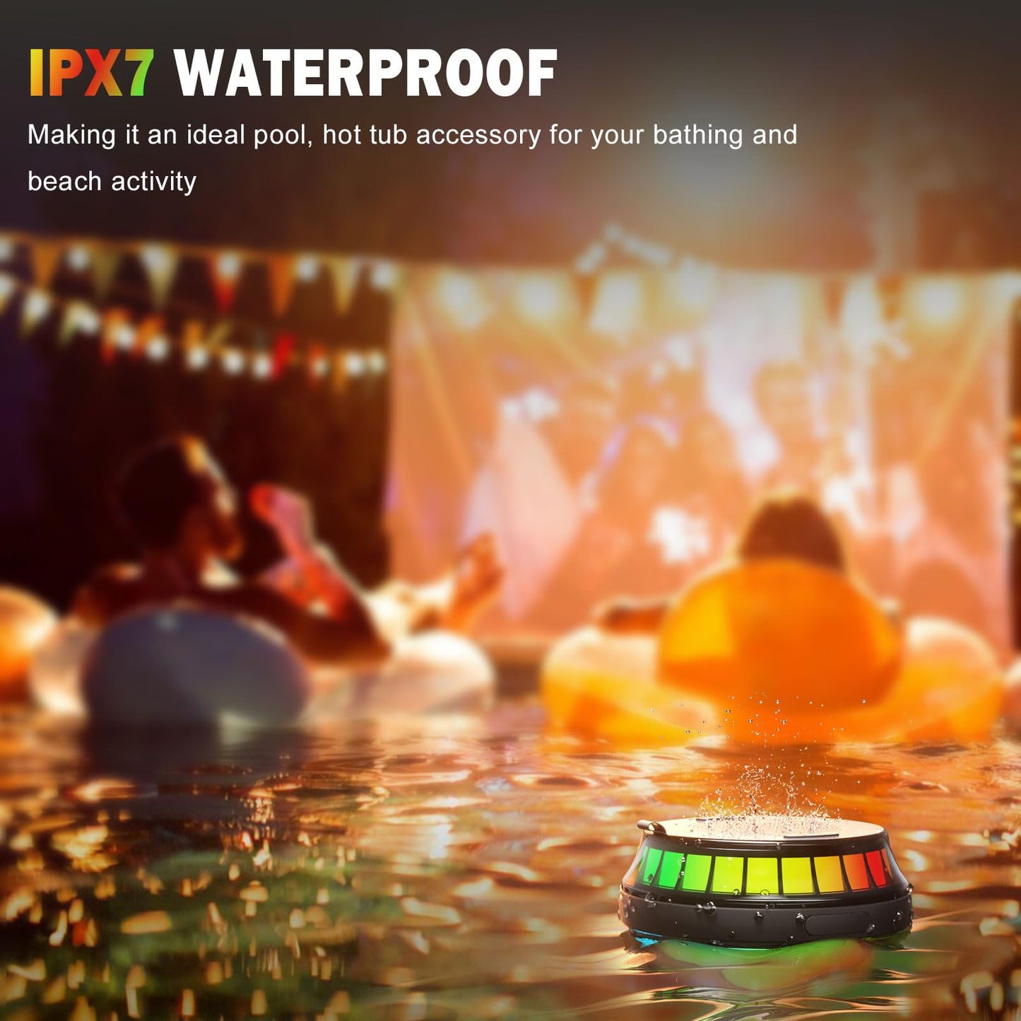 WNWT Floating Speaker for Pool, IPX7 Waterproof Floating Hot Tub Speaker with Colorful Lights, 15W Stereo Loud Sound, TWS, Portable, Wireless Party Gifts for Shower, Spa, Beach