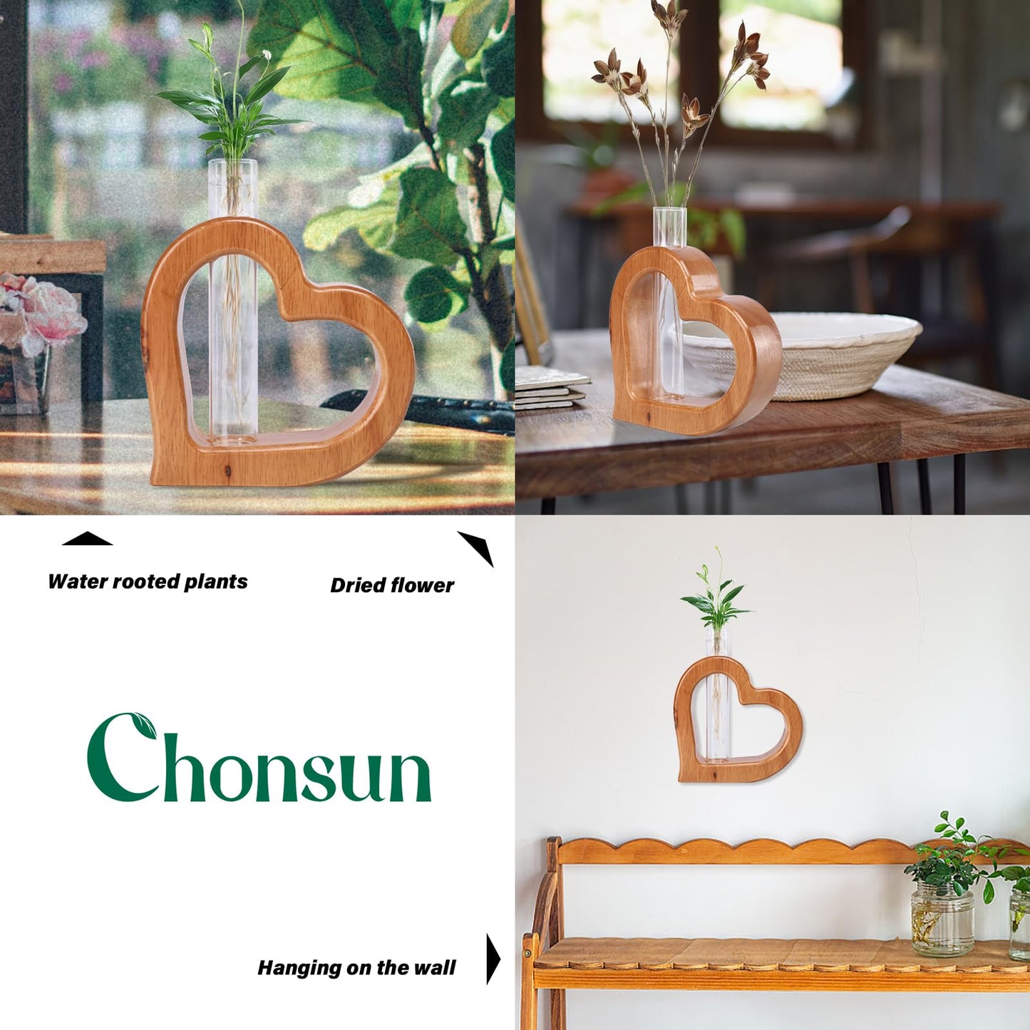 Chonsun Plant Propagation Stations Plant Terrariums Wall Hanging Planters Plant Stand Indoor with Glass Test Tube Plant Wall Decor Gifts for Girl Women Mom