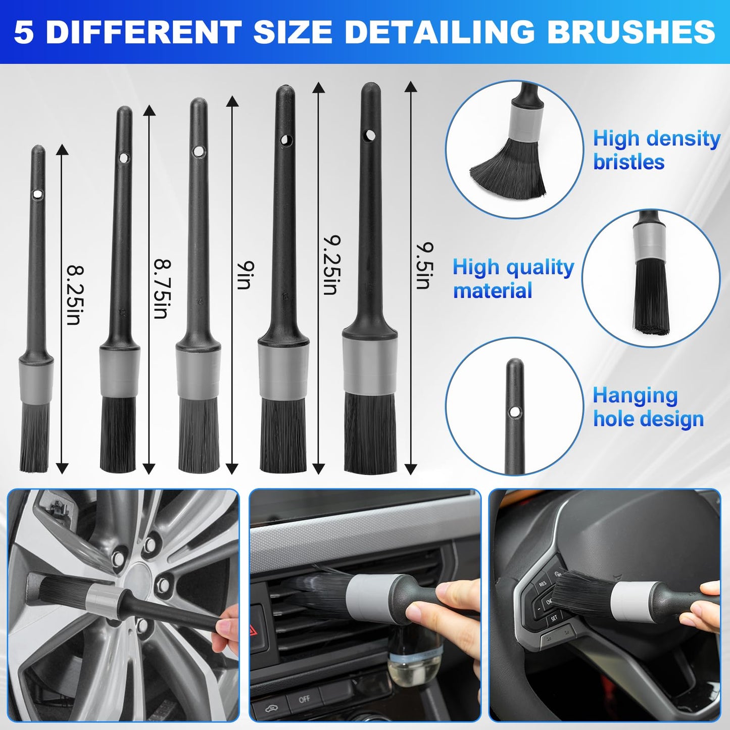 THINKWORK Windshield Cleaner Tool, Car Interior Cleaning Kit, Car Detailing Kit Interior Cleaner with10Pcs Detailing Brush Set, Gray Auto Detailing Supplies & Accessories