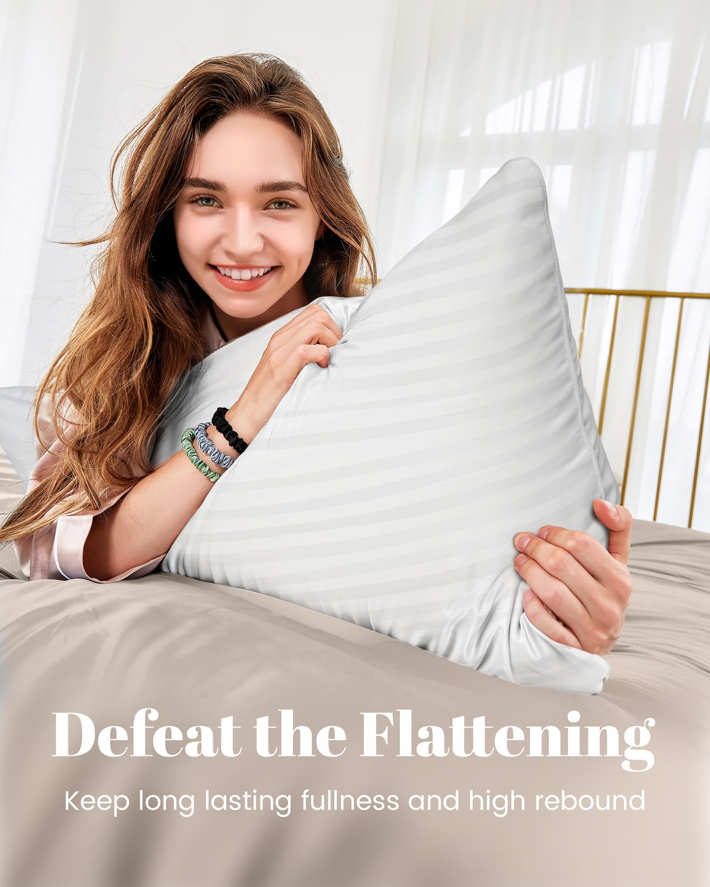 Qnoon Pillows Queen Size Set of 2, Hotel Collection Bed Pillows for Sleeping, Gusseted Pillow for Back, Stomach or Side Sleepers(Pure White)