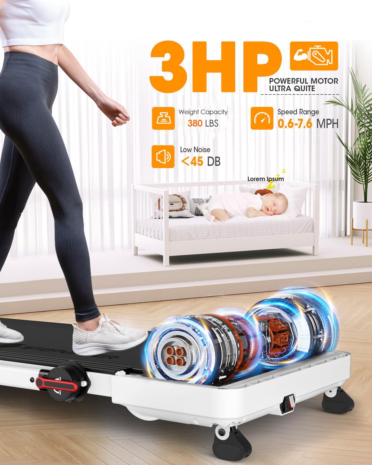 Large Walking Pad with Handle Bar, 17" Widened Running Belt,12% Incline Treadmill, 4MPH/7.6MPH, 3.0 HP Treadmill with 380lbs Capacity, Remote and App Control