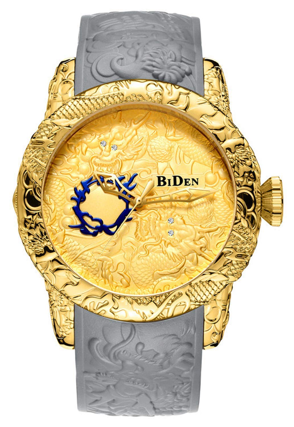 MASTOP Men's Fashion Big Dial 3D Sculpture Dragon Watches Men Quartz Watches Luxury Exquisite Creative Watch (Gold)