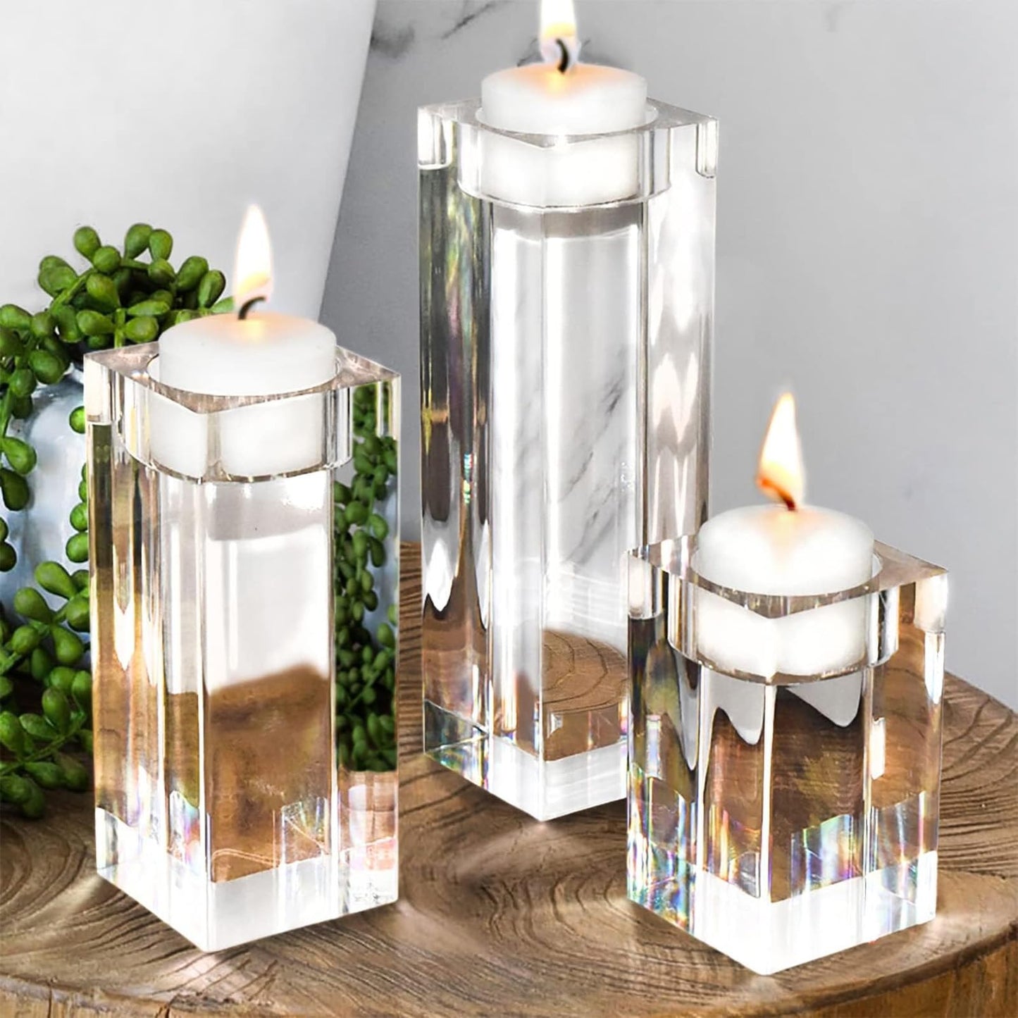 Saim Clear Tealight Candle Holders Set of 3 Modern Dining Room Table Centerpiece Decor, Coffee Table Decor for Living Room, Fireplace Decor Accessories