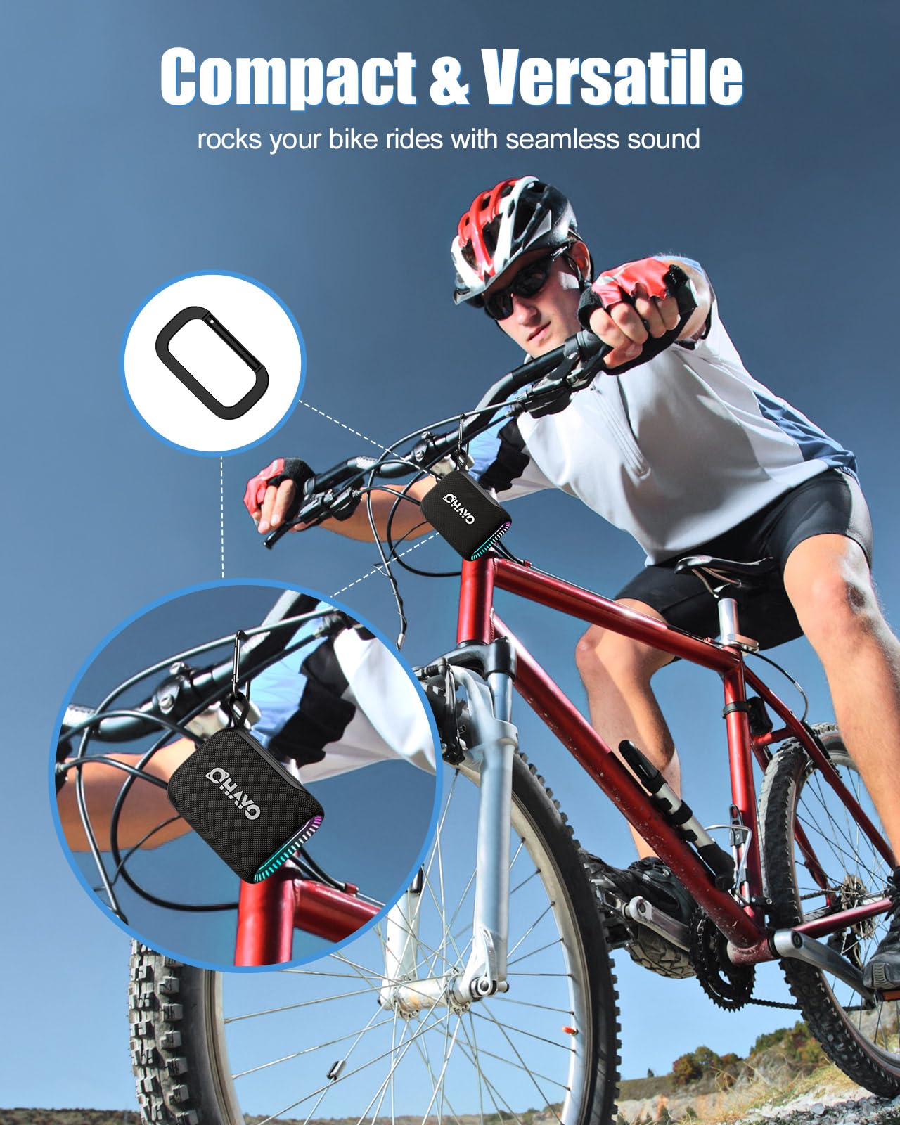 OHAYO Bluetooth Shower Speaker, IPX7 Waterproof, Portable Mini Speaker with Clip, Wireless, 24H Playtime, RGB Light, Powerful Sound and Punchy Bass, Electronics Gifts for Outdoors/Home/Office/Travel