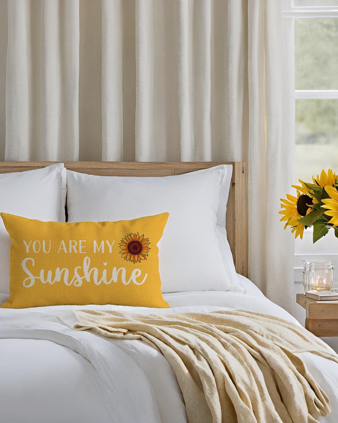 PANDICORN You are My Sunshine Throw Pillow Cover 12x20 Inch Sunflower Yellow Outdoor Spring Summer Farmhouse Decorations Lumbar Decorative Cushion Case for Home Living Room Bedroom Sofa Couch Decor