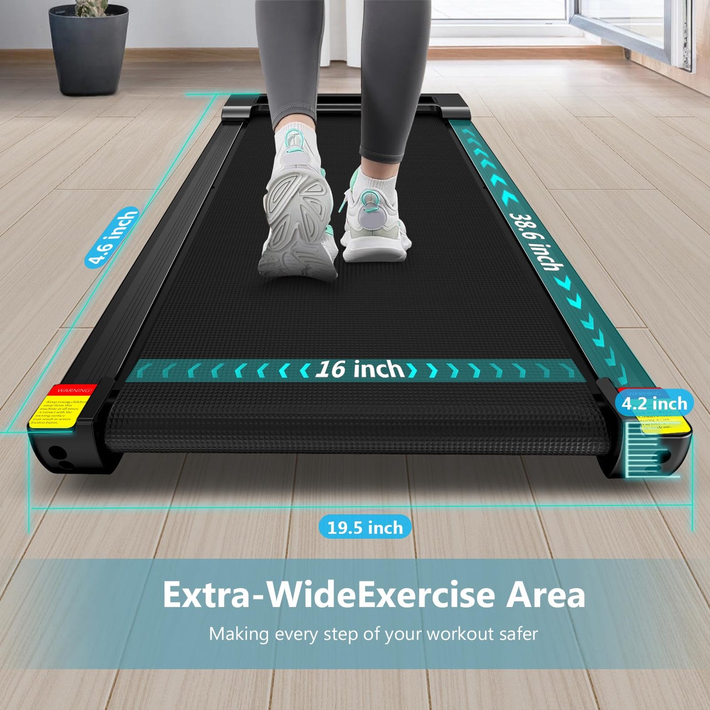 Walking Pad, Under Desk Treadmill for Home, Portable Treadmill 300 lbs Capacity (Black-Timeless)