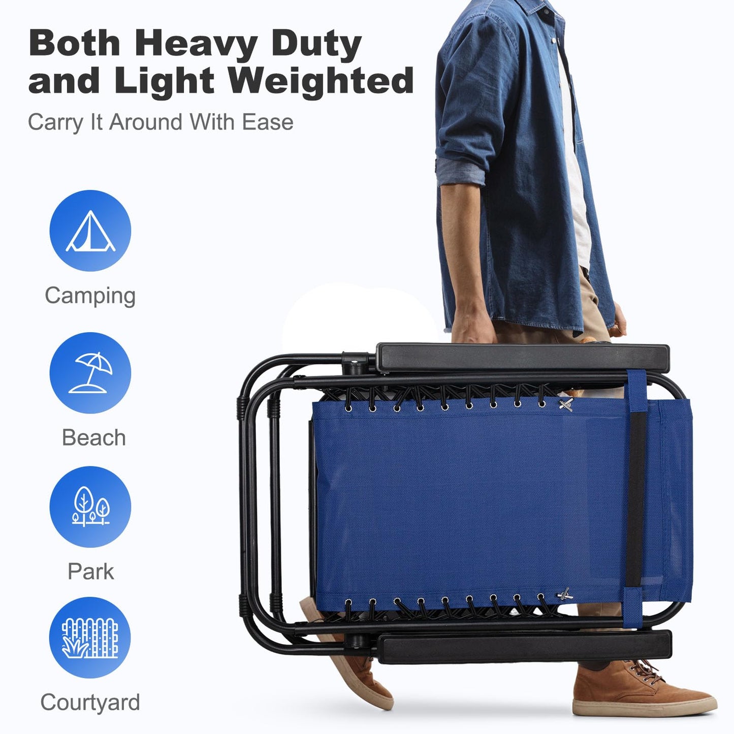 Nazhura Set of 2 Relaxing Recliners Patio Chairs Adjustable Steel Mesh Zero Gravity Lounge Chair Beach Chairs with Pillow and Cup Holder (Blue)