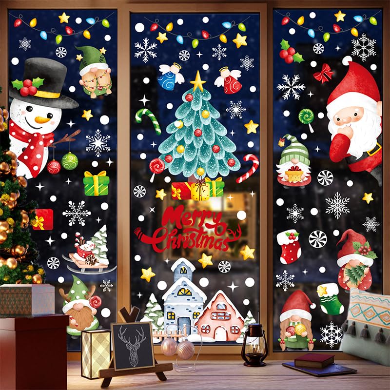 AOWDIAO Christmas Decorations 210 Pcs Christmas Window Clings for Glass Double-Side Reusable Cute Winter Holiday Window Stickers Decals Kids Home Decor