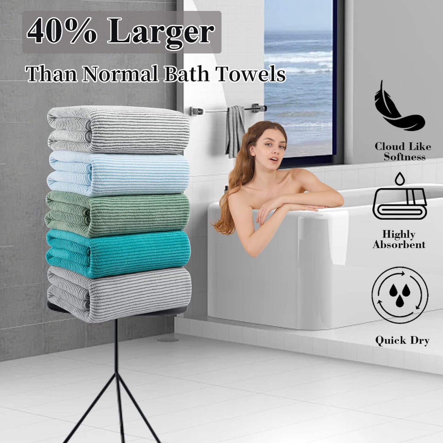 4 Piece Bath Towel Set 35"x70"Oversized Bath Towel for Bathroom Ultra Soft Fluffy Extra Large Bath Sheet Luxury Premium Bathroom Towel Highly Absorbent Quick Dry Shower Towel for Hotel Spa,Grey
