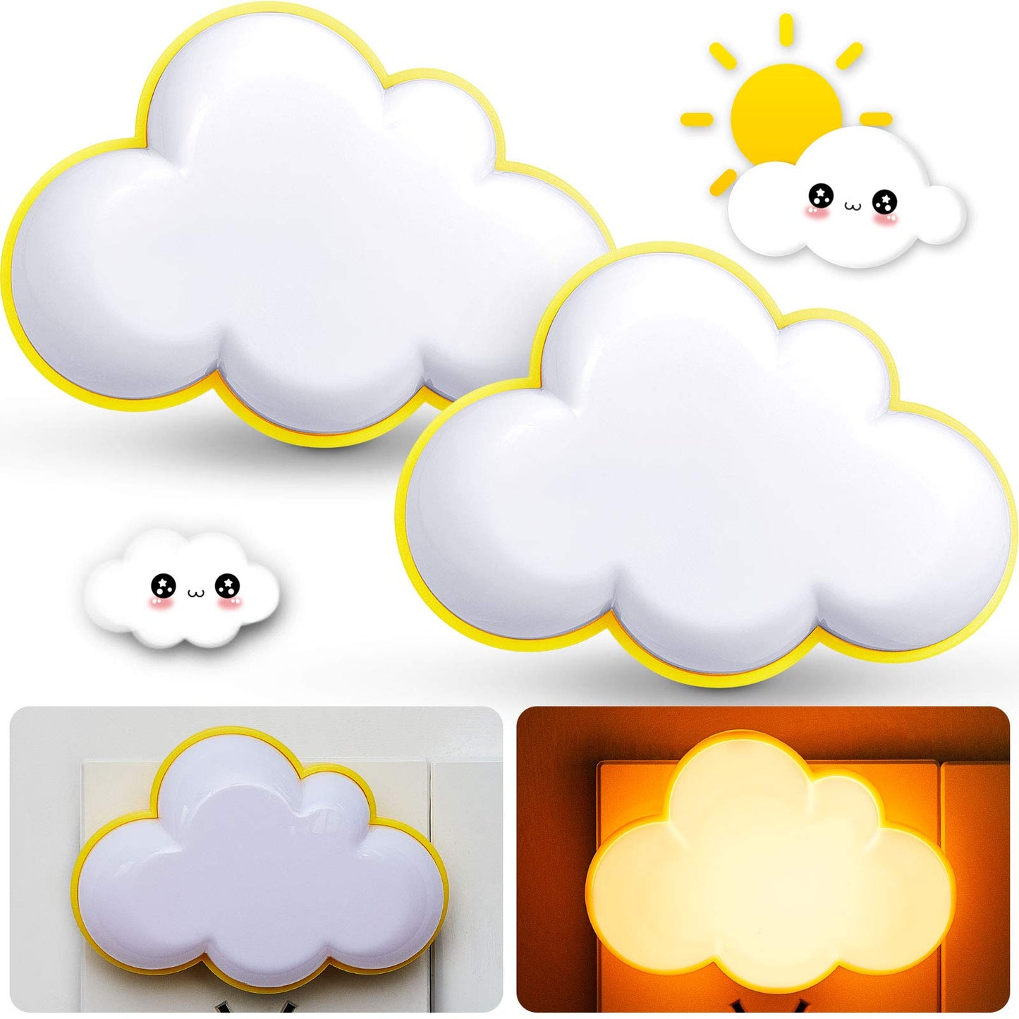 Mudder 2 Pack Night Light Plug into Wall Soft LED Night Light Cute Wall Nursery Lamp Warm Sensor Plug-in Intelligent Nightlight for Bedroom Hallway(Cloud,Yellow)