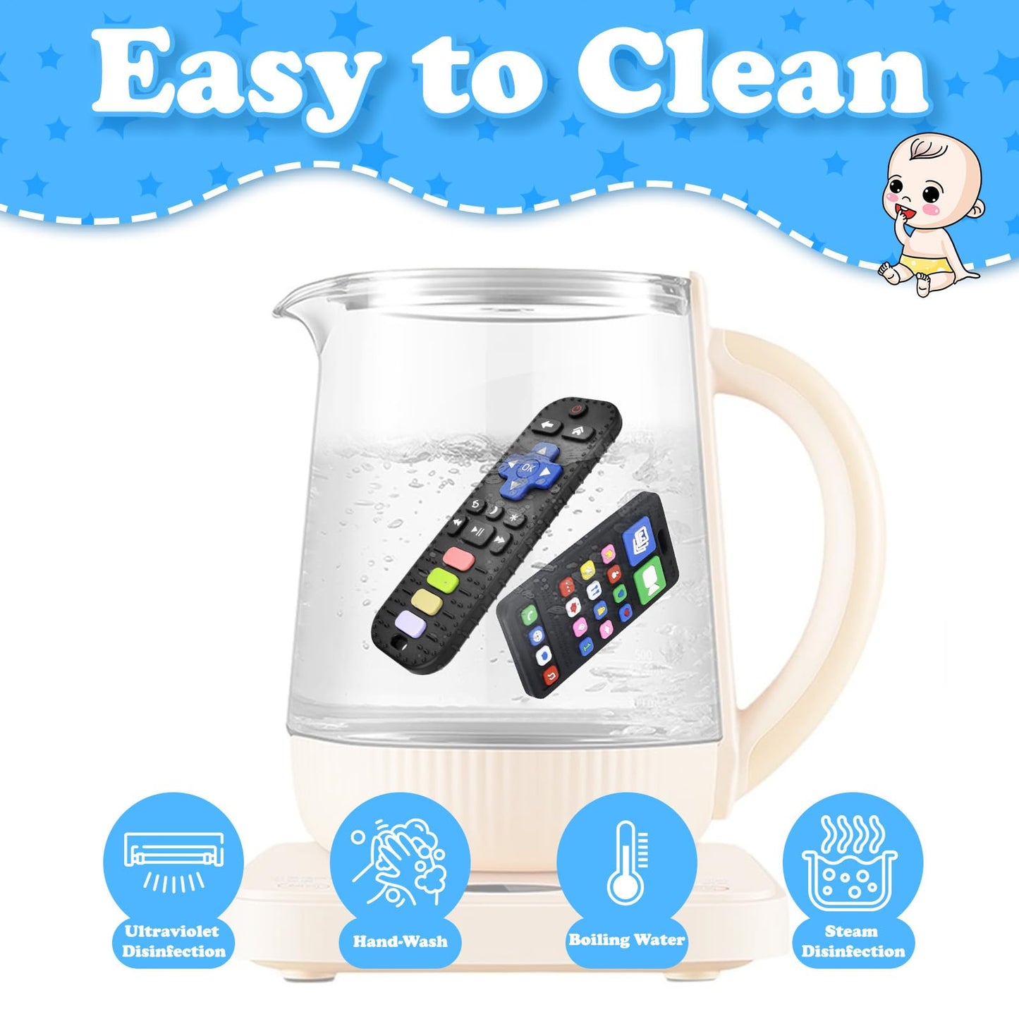 Baby Silicone Teething Toys, Phone and Remote Teether Toys for Toddlers 3-18 Months, Boys Girls Babies Teething Toy, Baby Chew Toy, Freezer BPA Free