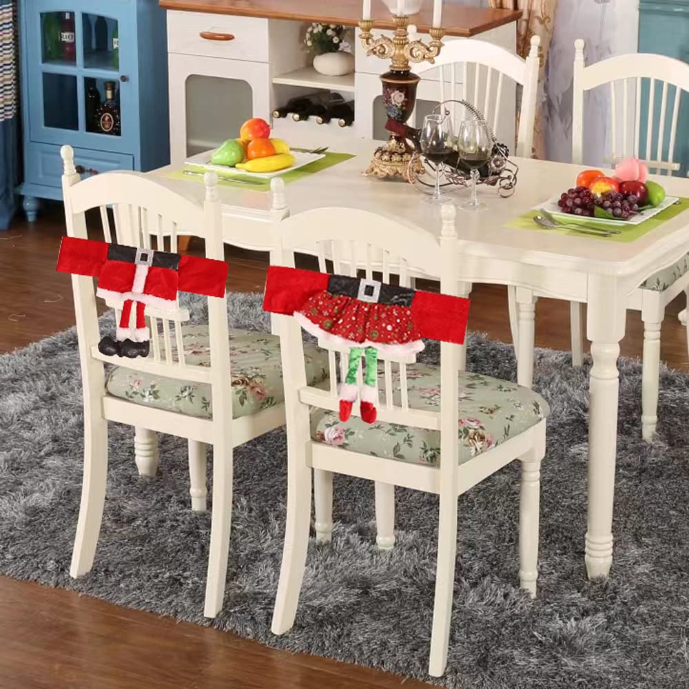 Yahpetes Chair Back Cover 3 Pcs Christmas Chair Sashes 18" X 11.8" Stretchy Xmas Dining Chair Back Covers Red Santa Claus Belt Buckle Bands Chair Slipcover Ornament Decorations