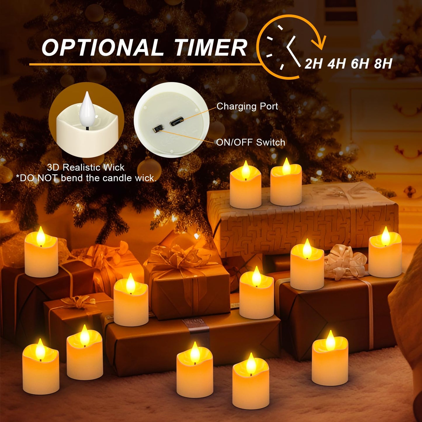 SoulBay 6pcs LED Candles Rechargeable with Remote, 1.5" D x 2.28" H Flameless Flickering Fake Battery Candles with Timer, No Battery Needed, White Electric Small Votives for Lantern Table Home Decor