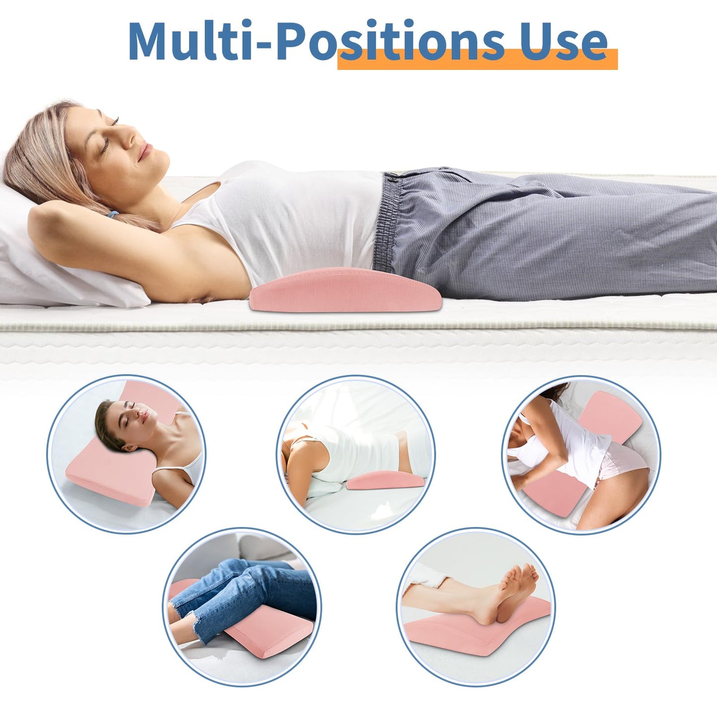 Lumbar Support Pillow for Bed Relief Back Pain: Lower Back Pillow for Sleeping - Memory Foam Waist Pillow - Back Wedge Bolster Pillow for Side, Back&Stomach Sleepers - Bed Rest Pillow for Car, Sofa