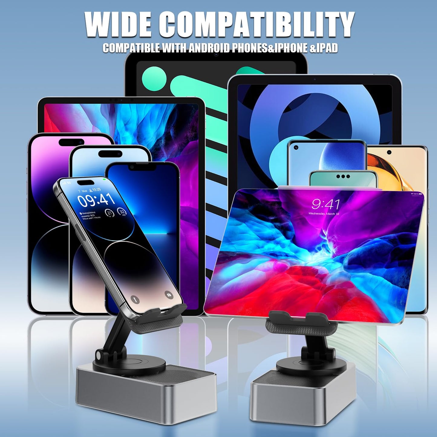 HCRTGAY Induction Speaker, Cell Phone Stand with Wireless Bluetooth Speaker, HD Surround Sound & Led Color Changing Light, Gifts for Men, Compatible with iPhone/Android (Gray-01)