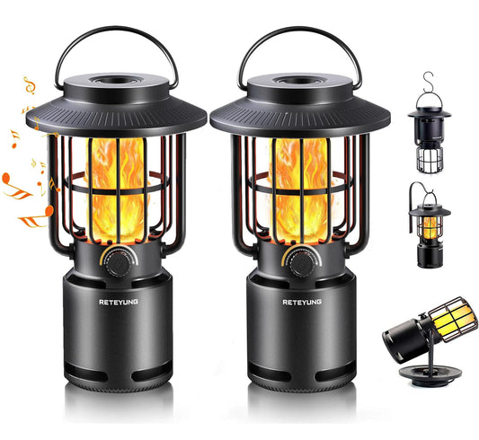 RETEYUNG Outdoor Speakers Bluetooth Waterproof Patio,10W Wireless Portable LED Flame Light Speaker with Torch Atmosphere for Patio/Yard/Party/Camping Black,Gifts for Men Women Dads Moms(2 Pcs)
