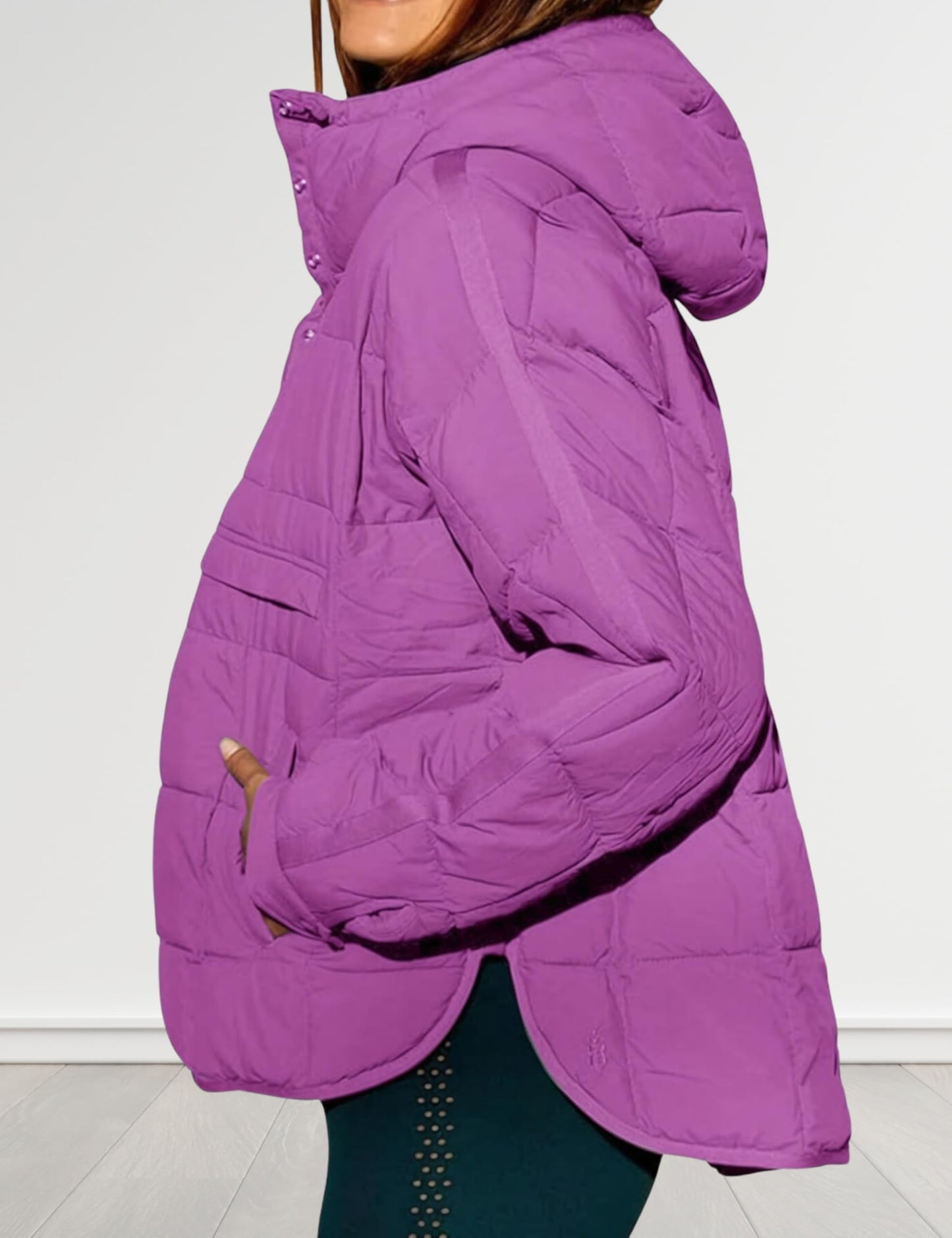 AICHARMWA Women's Pullover Puffer Jacket Hooded Oversized Lightweight Quilted Jacket Winter Warm Padded Coat(028-Purple-S)