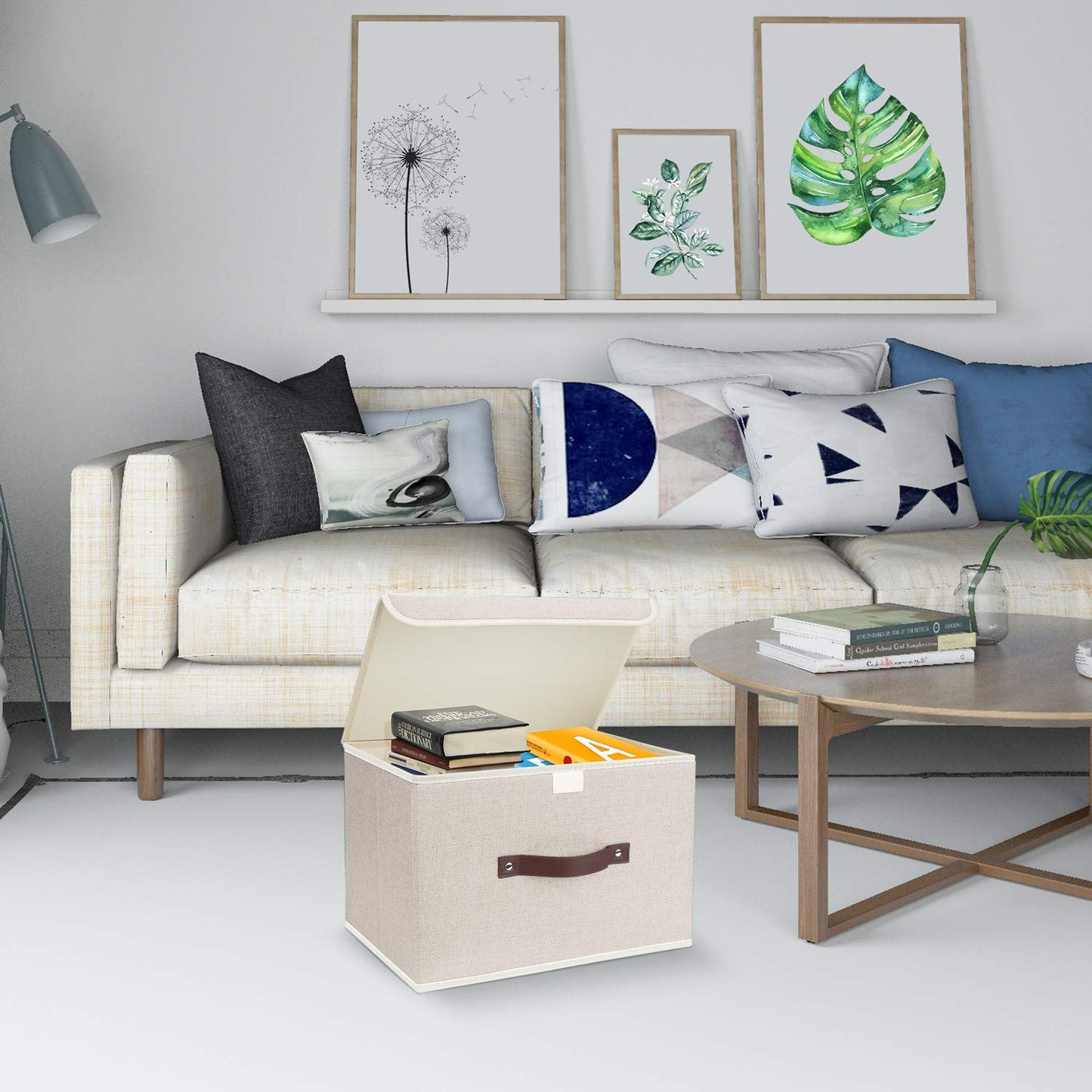 TYEERS Collapsible Storage Boxes, Washable Fabric Storage Bins with Lids, 14.9x9.8x9.8 inches, 2 Pack, Beige