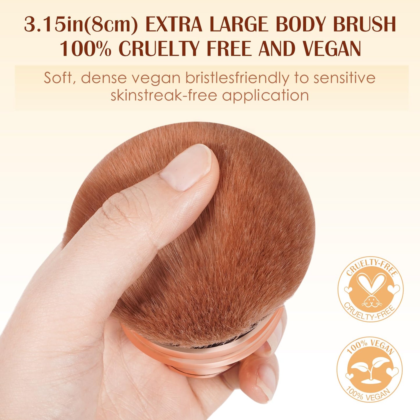 Extra Large Tanning Brush Self Tanner Brush 3.2inch Kabuki Tanning for Self Tan Back Applicator Wide-headed Blend Blur Body Makeup Kabuki Foundation Body Tanner With Drawstring Bag (Rose gold)