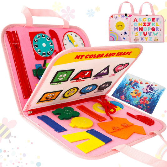 Buauty Busy Board Toddler Toys Montessori Sensory Toys Gifts Age 1-4 Baby Learning Busy Book Kids Preschool Educational Activity Board Airplane Road Car Travel Toys Essentials