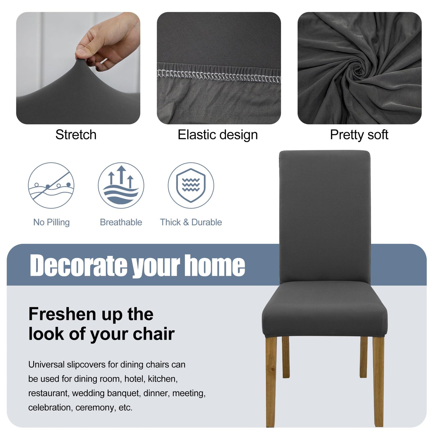 BIETYONE Dining Chair Cover,Dining Room Chair Covers Set of 6,Stretch Kitchen Chair Cover,Washable Dining Chair Cover,Parsons Chair Slipcovers Protective,for Home,Restaurant,Banquet(Gray)