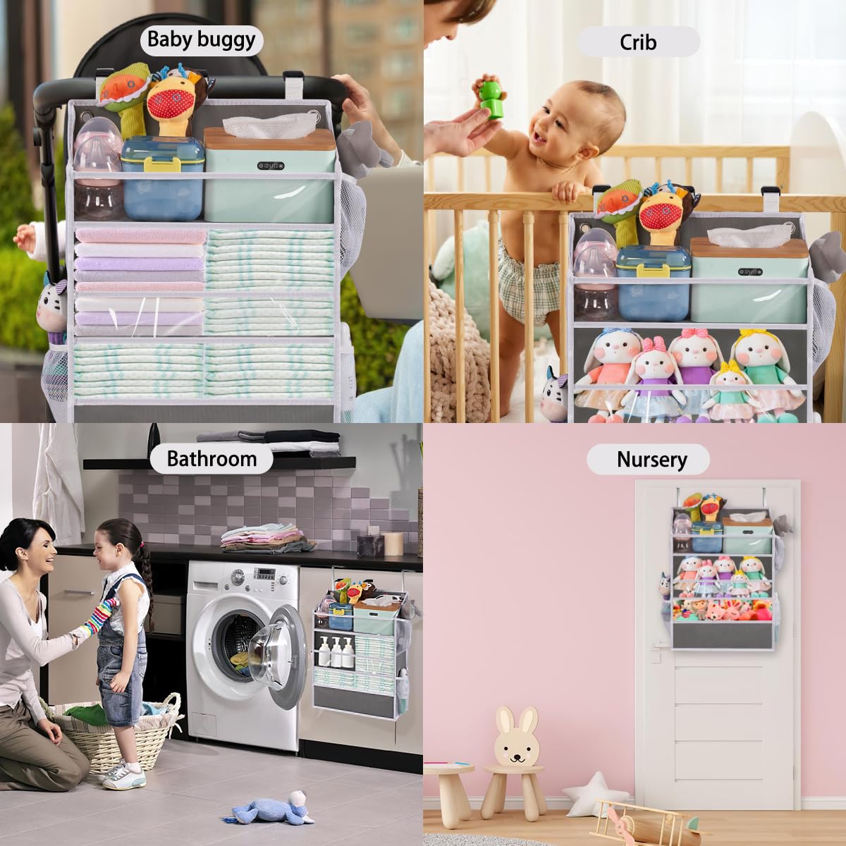 WishJazz XL Hanging Diaper Caddy Organizer for Changing Table, Crib, Playard, Wall & Door, Reinforced Diaper Stacker and Nursery Organizer-Hold 90+Diaper for Newborn Baby Essentials