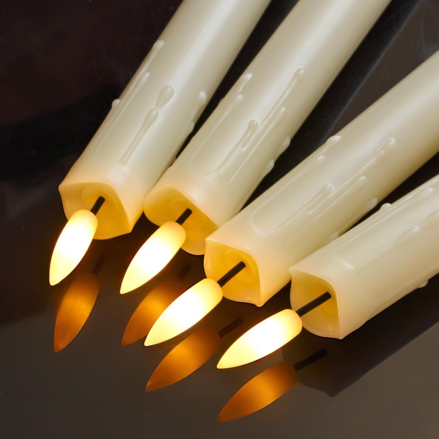 Zevanor Rechargeable Flameless Timer Remote Taper Candles, 2pcs 0.86" x10" LED Flickering Dripping Wax Window Tall Fake Ivory Plastic Candlesticks(USB Charging Cable Included)