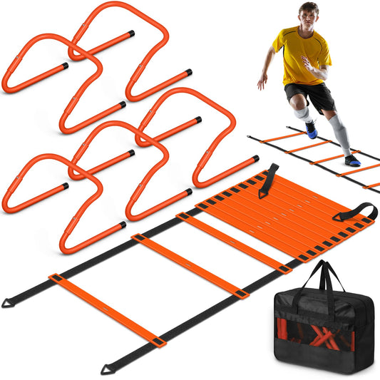 Speed and Agility Training Equipment: 5 Adjustable Agility Hurdles. 20ft Agility Ladder, Soccer Training Equipment Set for Youth Adults