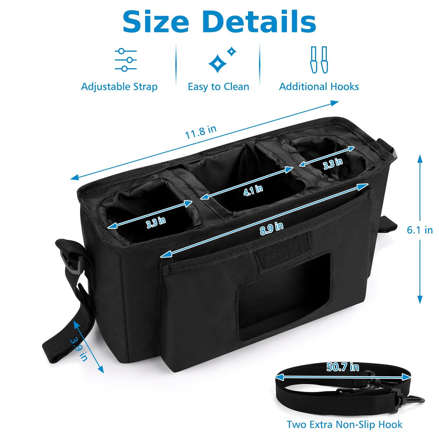 Accmor Universal Stroller Organizer with Insulated Cup Holder and Shoulder Strap, Stroller Caddy Bag Stroller Cup Holder Attachment for Uppababy, Baby Jogger, Britax Strollers, Black