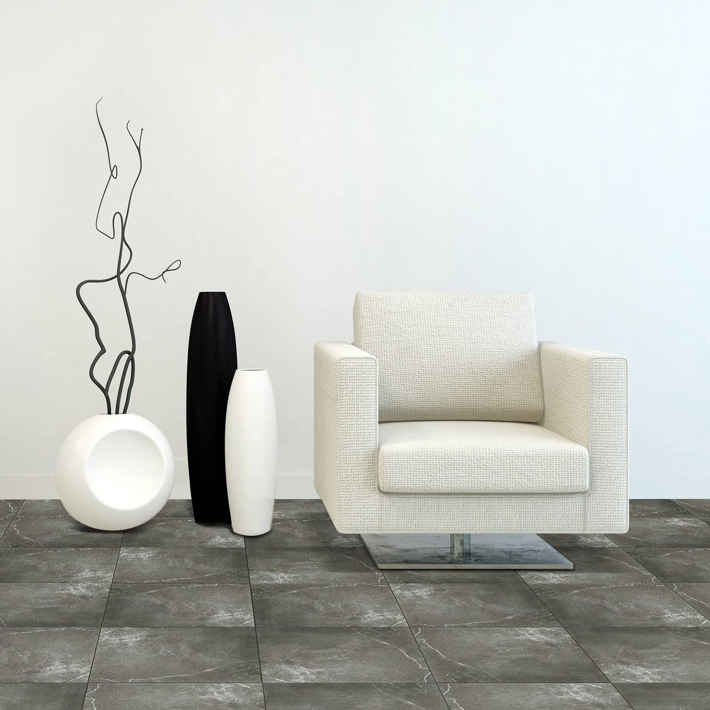 Spiareal 48 Pieces Peel and Stick Floor Tiles Vinyl Flooring 12 x 12 Inch Stick on Floor Tile Self Adhesive Waterproof DIY for Bathroom Kitchen Bedroom Living Room(Gray Marble)