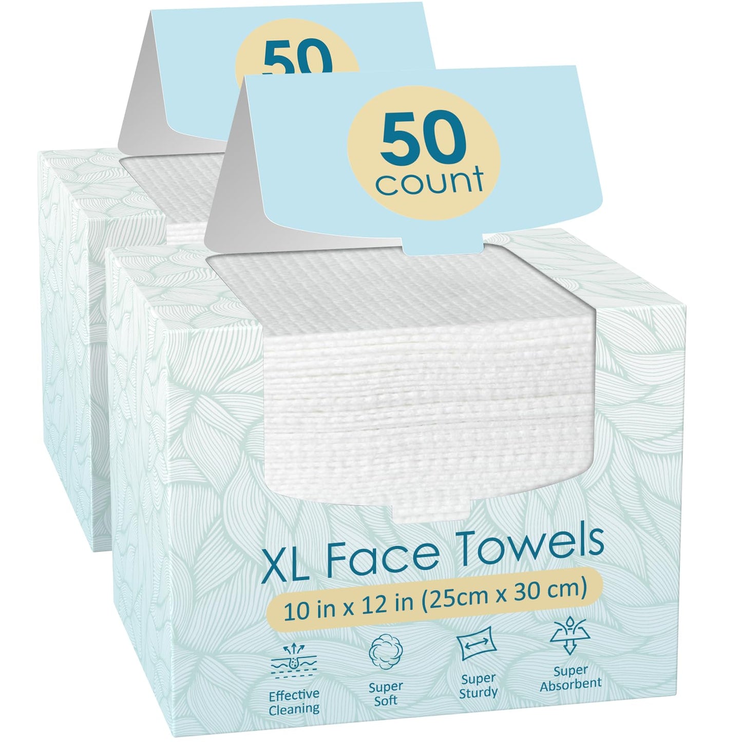 100 Count (2 Box) XL Disposable Face Towels 10” x 12”, 100% Viscose Fibre, Soft & Skin Friendly Face Towelettes Disposable, Facial Tissue Wipes for Women Cleansing