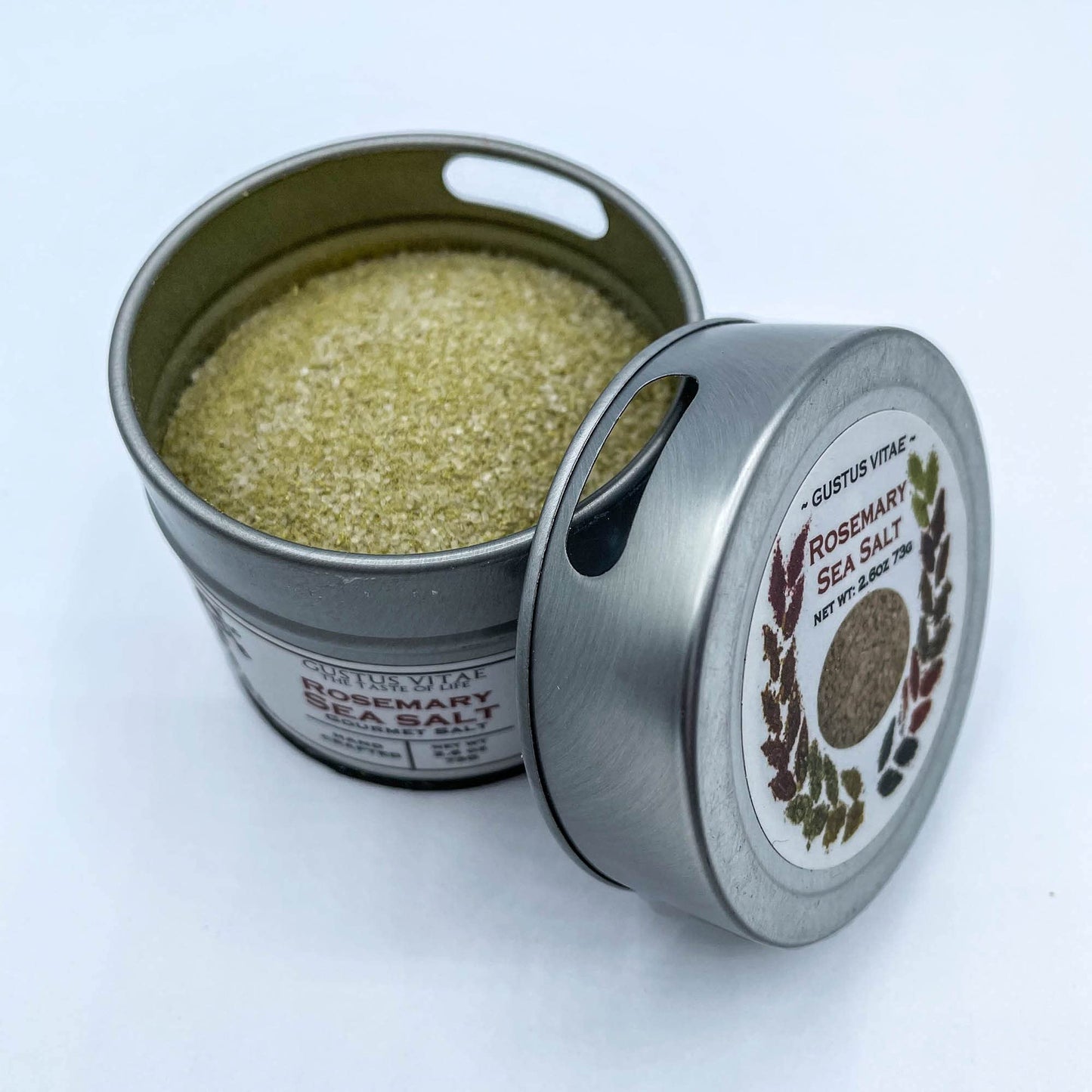 Rosemary Sea Salt | Gourmet Infused Sea Salt | Artisanal Seasoning | - Non GMO, All Natural | Sustainably Sourced, Ultra Premium | Handcrafted in Small Batches in USA | GLP-1 Friendly | Magnetic Tin | Gustus Vitae | #10