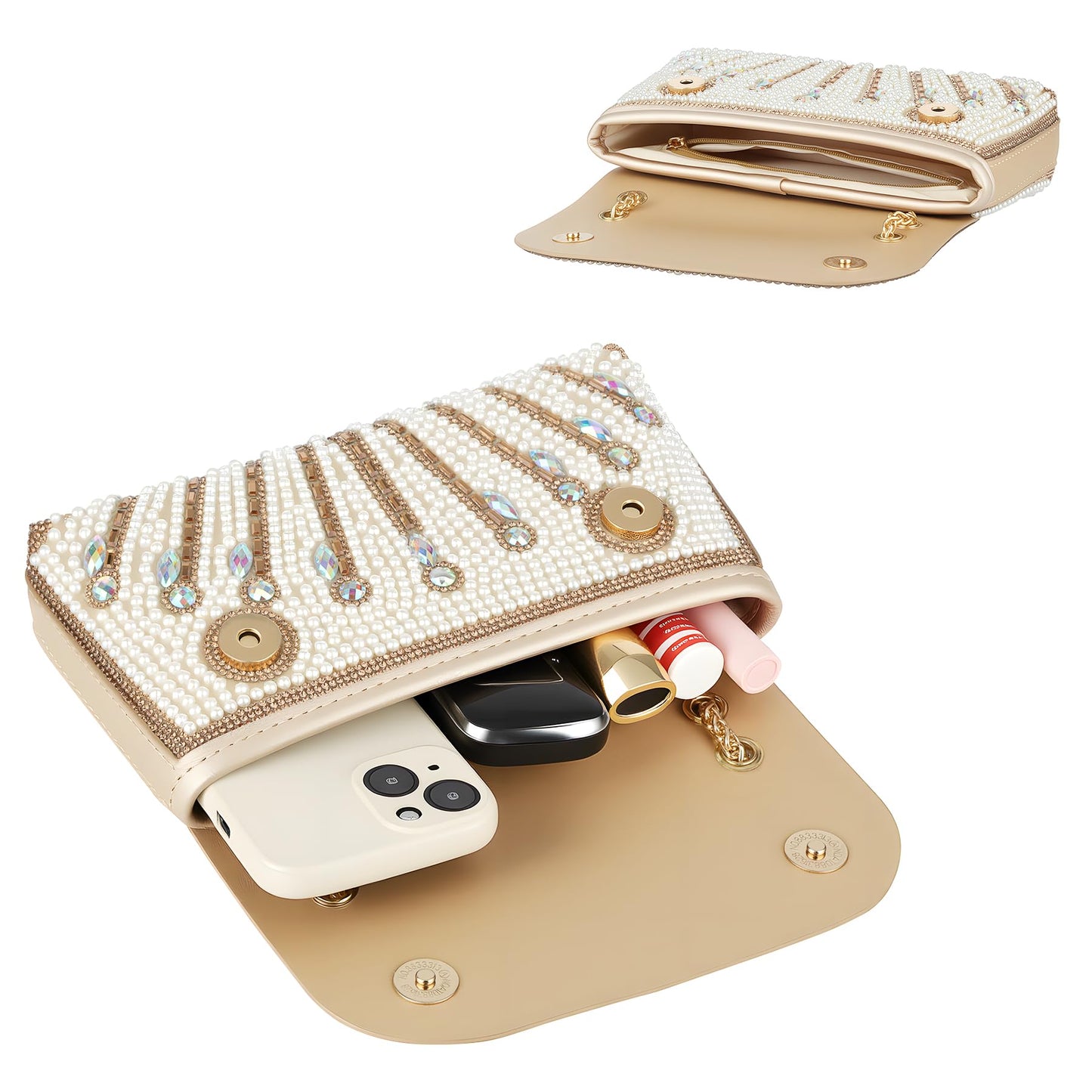 Gripit Pearl Clutch Purse Sparkly Rhinestone Evening Bag Small Glitter Wedding Party Prom Handbag for Women