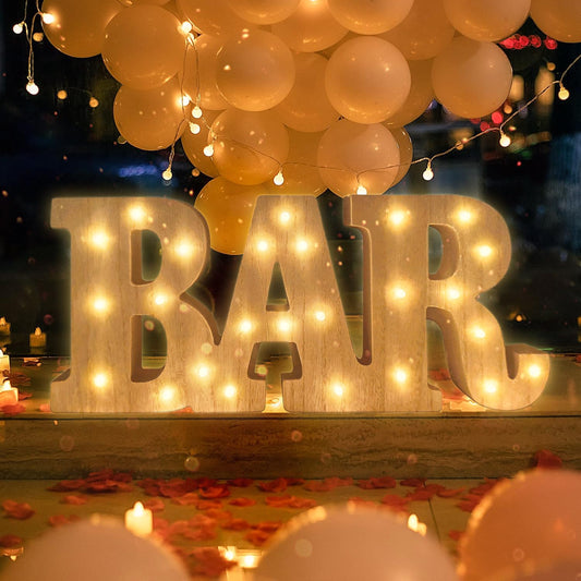 13.2×5.7×1.2IN Wooden LED BAR Light Up Letters, Warm White Illuminated BAR Letters, LED Marquee Letters Light Up BAR Signs for Home Bar Decor, Bar Decorations for Party, Table Wall Decor