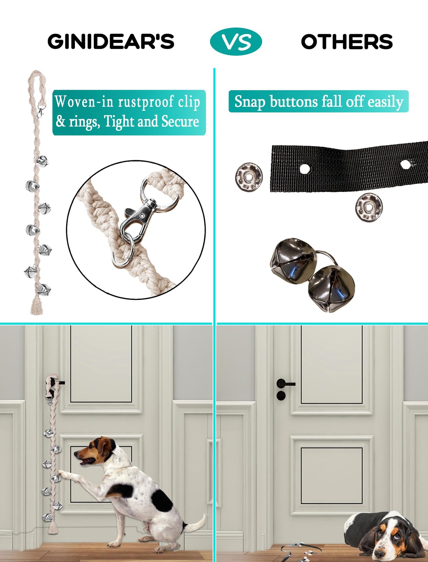 GINIDEAR Dog Bells to Go Outside & Puppy Potty Training, Adjustable Dog Door Bell Ring to Go Potty, Handmade with Premium Yarn. Twisted Style, Beige