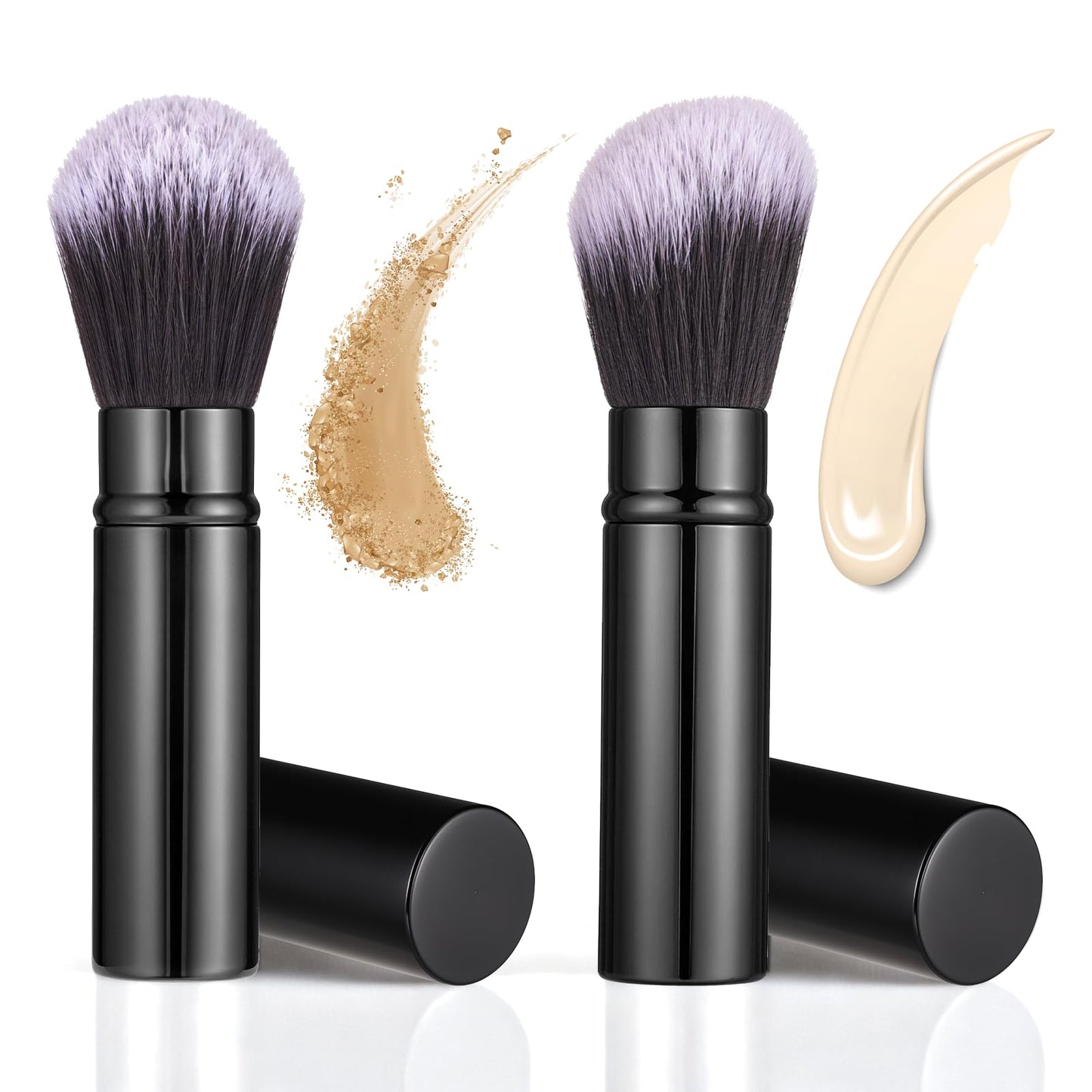 BOHUIZ 2 Pack Retractable Makeup Brush, Travel Kabuki Foundation Brush Face Blush Brushes for Blending Liquid Blush Sunscreen Bronzer Buffing Flawless Cosmetics