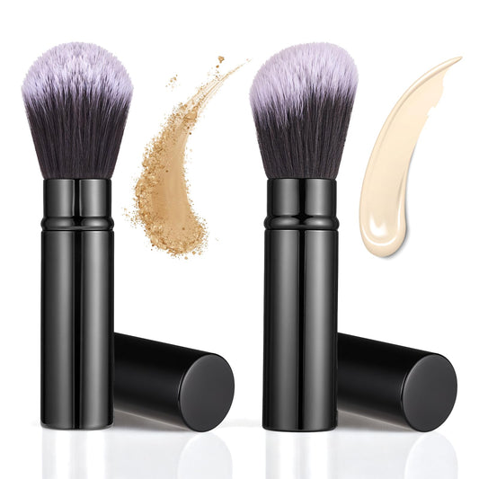 BOHUIZ 2 Pack Retractable Makeup Brush, Travel Kabuki Foundation Brush Face Blush Brushes for Blending Liquid Blush Sunscreen Bronzer Buffing Flawless Cosmetics