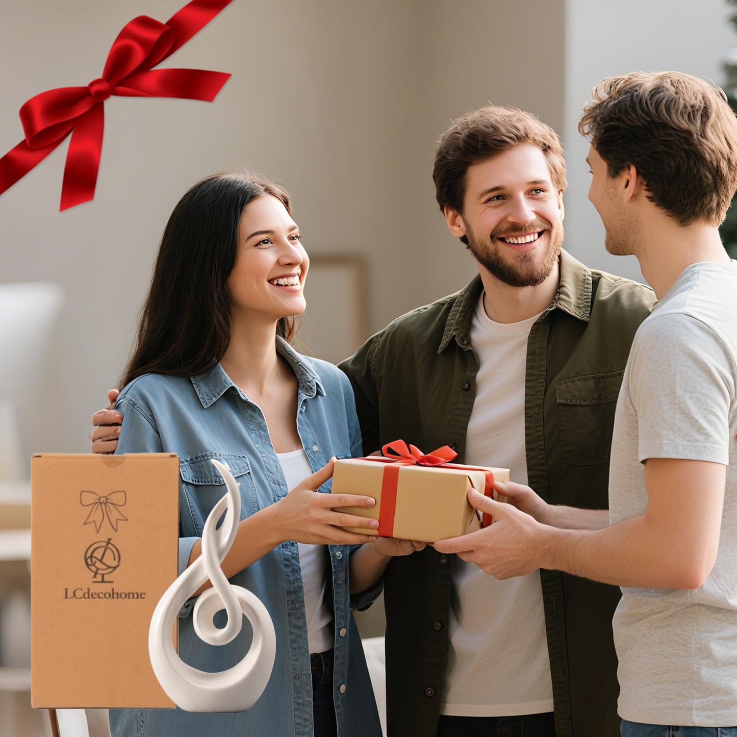 LC LCdecohome Modern Abstract Art Table Decoration - Ceramic Statue Modern White Ornaments for Living Room Great Gift Idea Home Décor 5 * 2.5 * 10.5 inch Gift Box Included