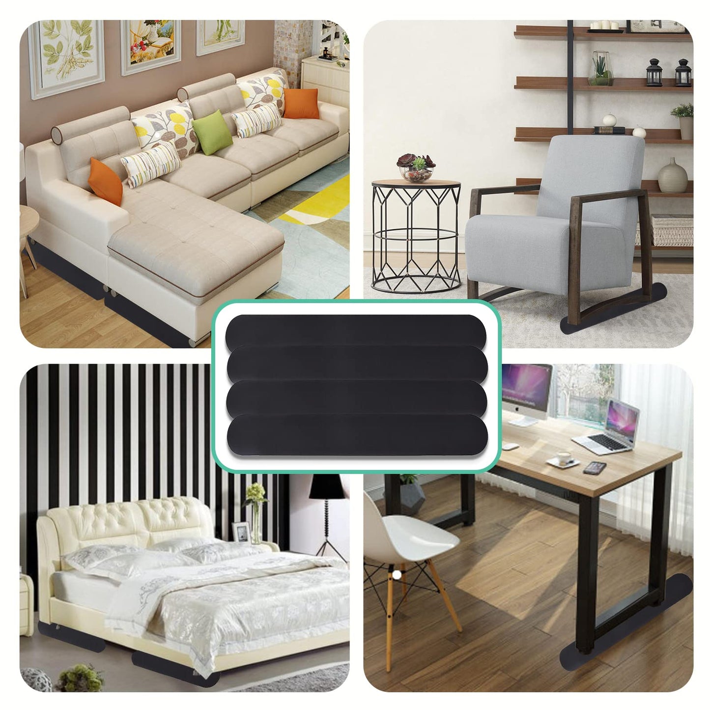 8 Pack Non Slip Furniture Pads for Recliner, 30in Anti Slip Recliner Pads for Hardwood Floors, Furniture Rail Pad for Hardwood Floor, Recliner Floor Protector, Furniture Grippers to Prevent Sliding