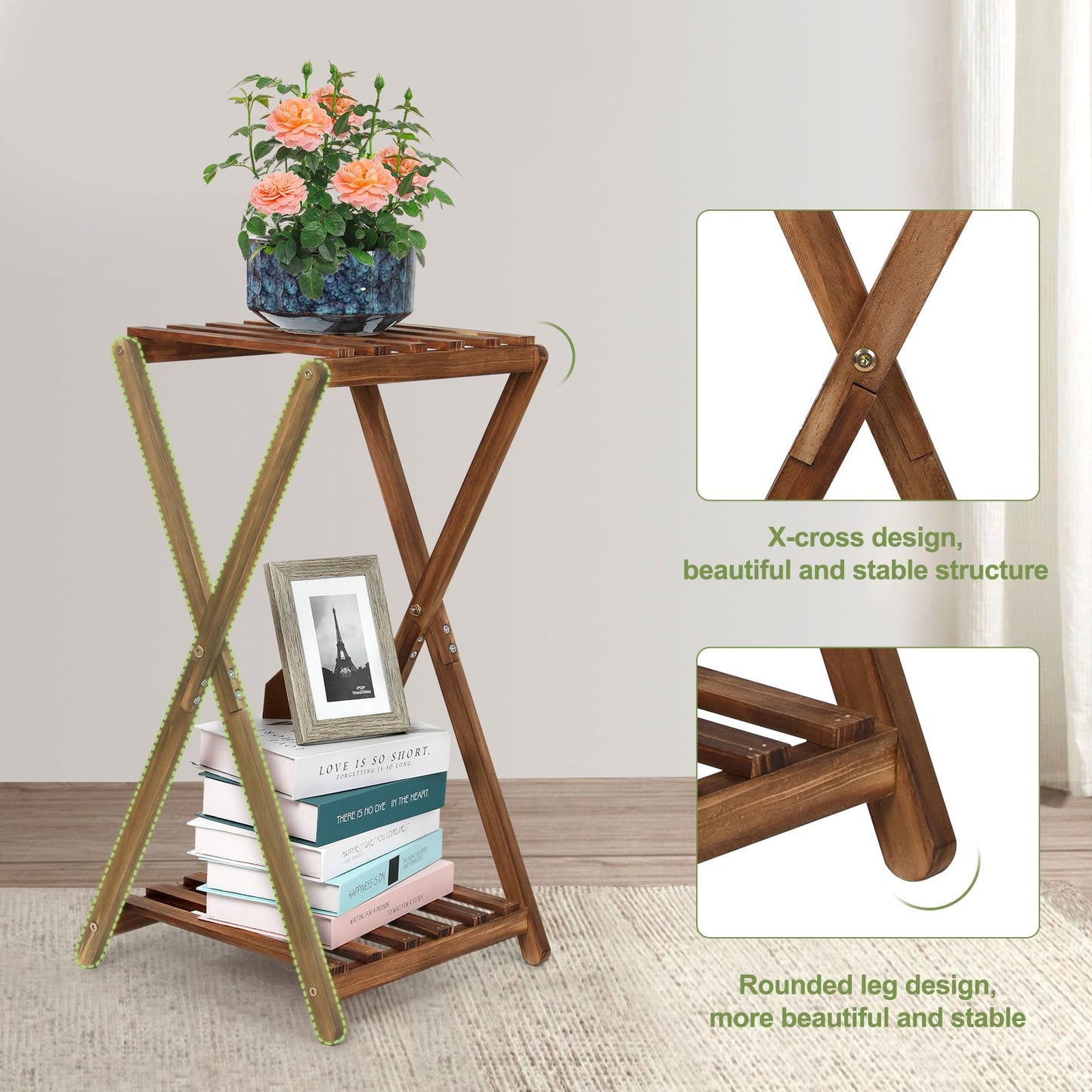 Jotboom Plant Stand Indoor,Wooden 2 Tier Plant Stands,Corner Square Plant Shelf,Rustic Flower Stand Tall Plant Holder for Living Room Bedroom Balcony Office
