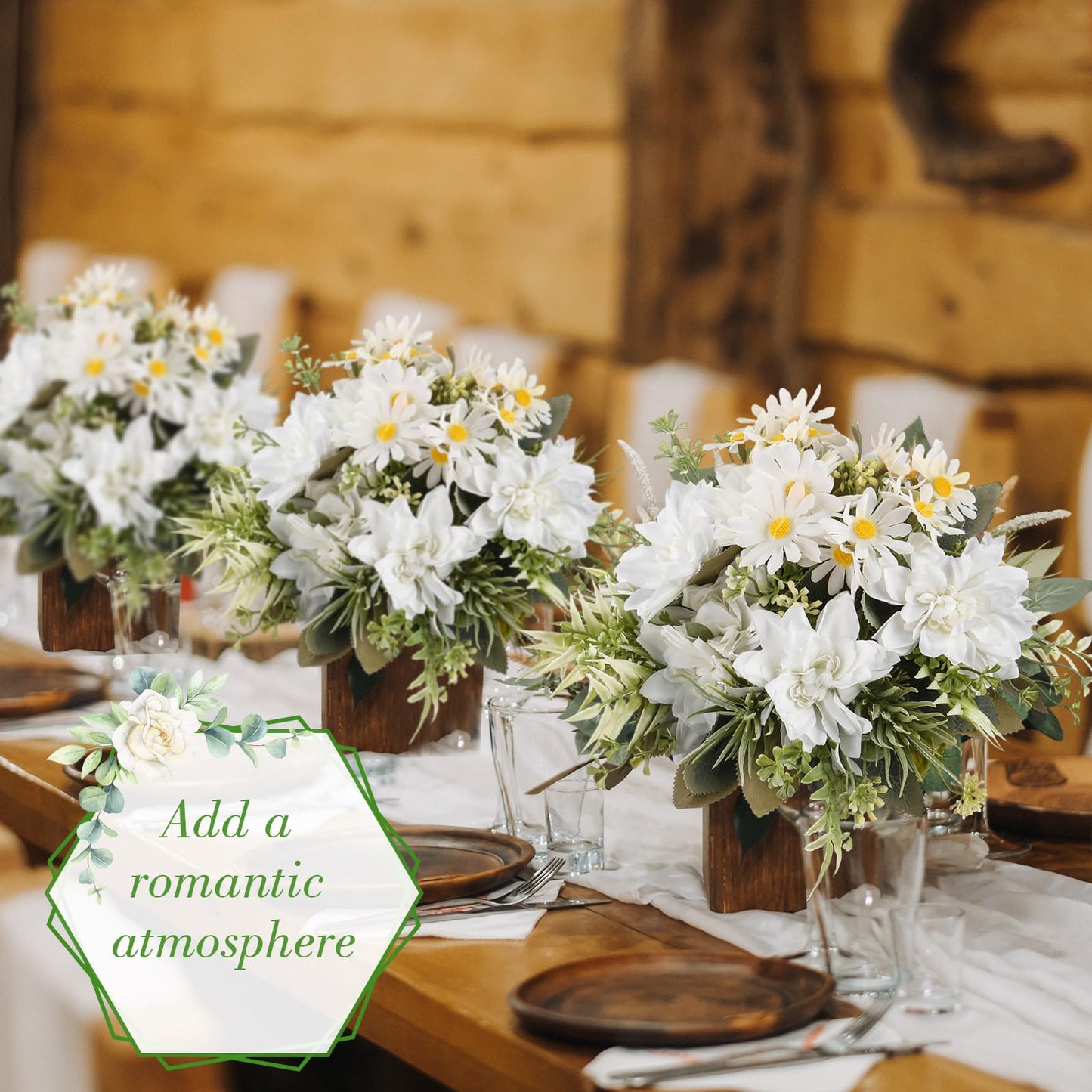 Giegxin 6 Bundles Artificial Dahlia Flowers Bouquets with Daisies Silk Flowers Artificial with Stems Floral Arrangements Faux Dahlias for Home Wedding Party Office Decor(White)