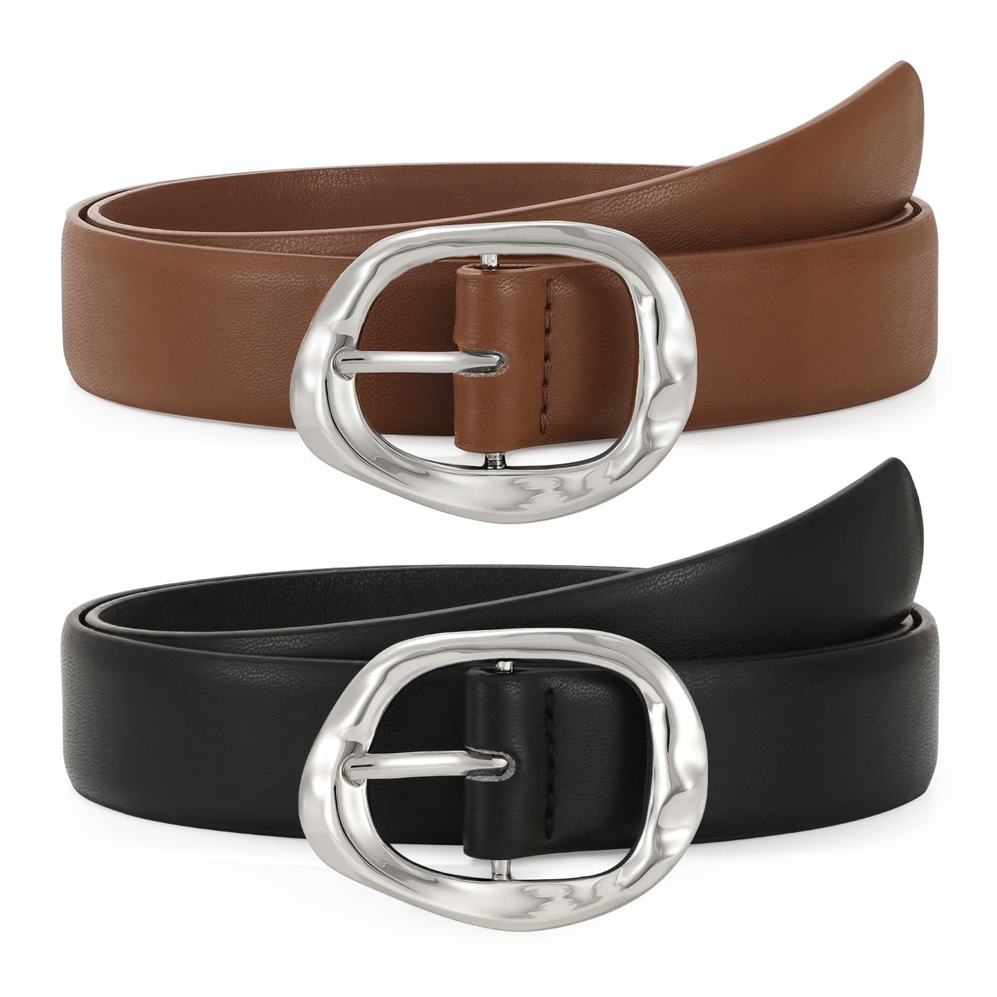 2 Pack Leather Belts for Women Fashion Waist Belt with Liquid Shapes Women Belt for Jeans Pants Dresses