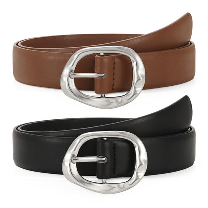 2 Pack Leather Belts for Women Fashion Waist Belt with Liquid Shapes Women Belt for Jeans Pants Dresses