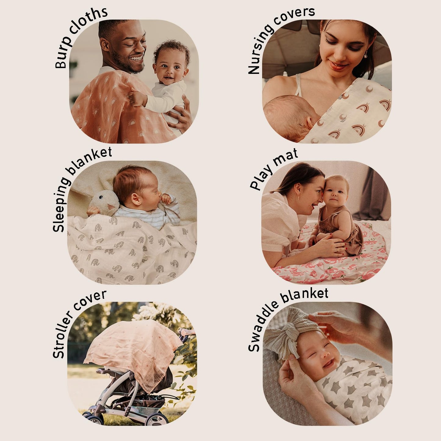 GLLQUEN BABY Muslin Swaddle Blankets 4-Pack Breathable Receiving Blankets (35" x 40") Soft Baby Blankets for Girls and Boys Newborn Essentials Muslin Burp Cloths Swaddle Wrap Baby Gift (Flower)