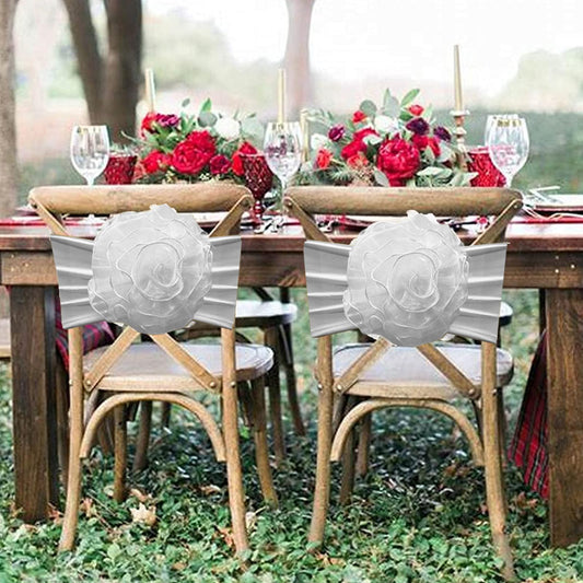 SFN 2 PCS White Flower Chair Sashes Chair Cover Chair Spandex Bands Bows tie for Thanksgiving Christmas Wedding Banquet Birthday Party Events Hotel Decoration