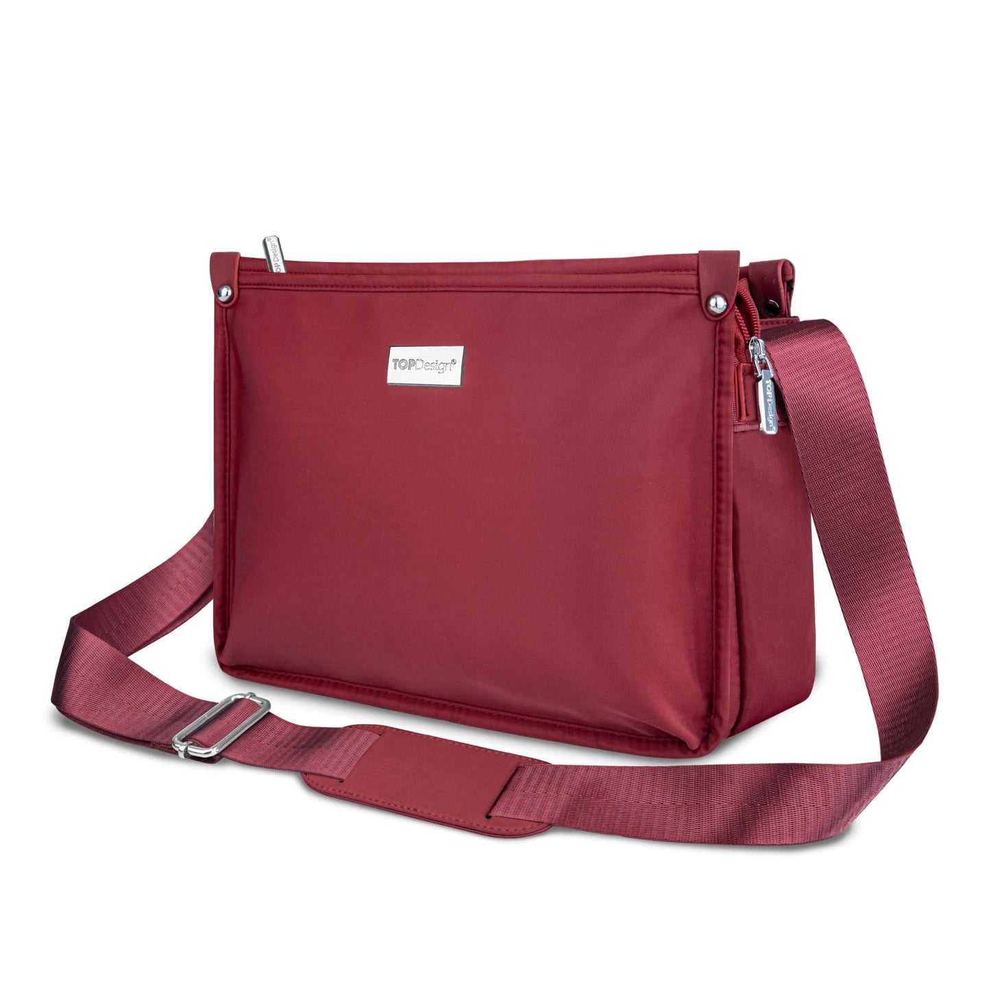 TOPDesign Lightweight Women Crossbody Bag, Shoulder Purse with Multiple Pockets, Triple Zip Handbag with Adjustable Shoulder Strap, Red