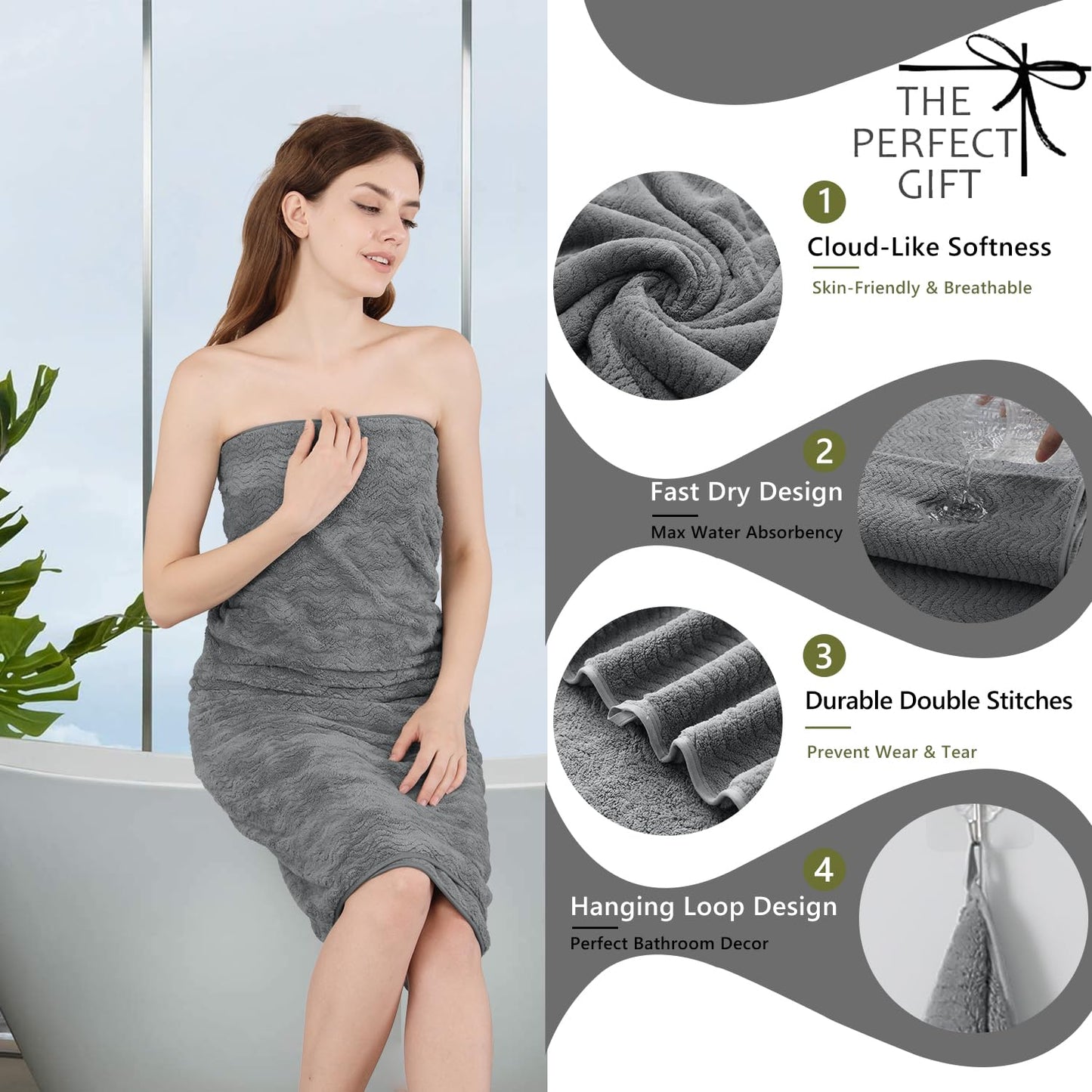 4 Piece Oversized Bath Sheet Set 35"x70" Grey - Extra Large Highly Absorbent Quick Dry Premium Towels for Bathroom, Spa, Gym, Hotel - 600GSM Shower Towel for Daily Use