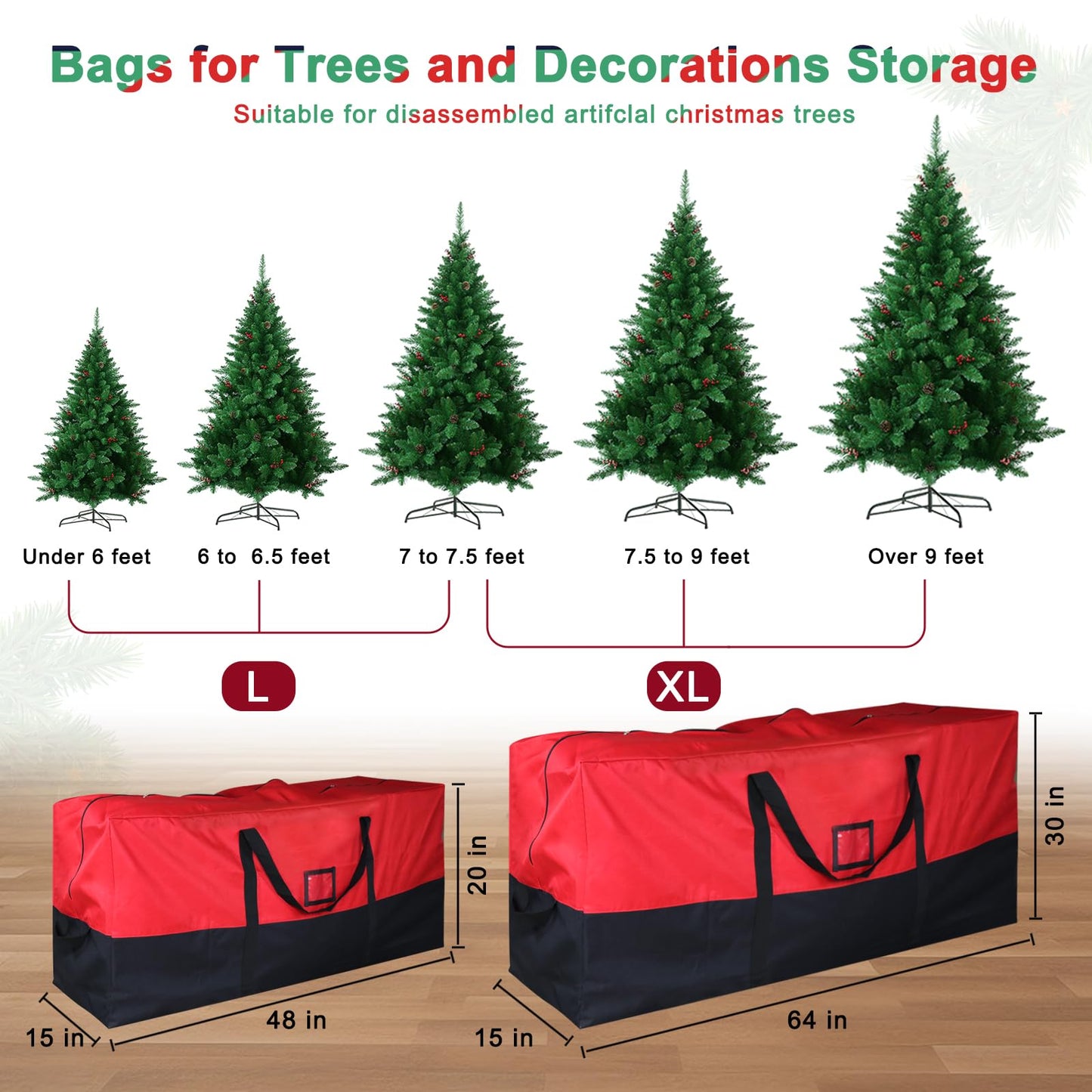 BSTGE Christmas Tree Storage Bag, 600D Oxford Extra Large Moving Bags, Fits Up to 7.5 Ft Artificial Trees, Heavy-Duty Waterproof Christmas Decorations Storage Bags with Handles, Zippers & Card Slot