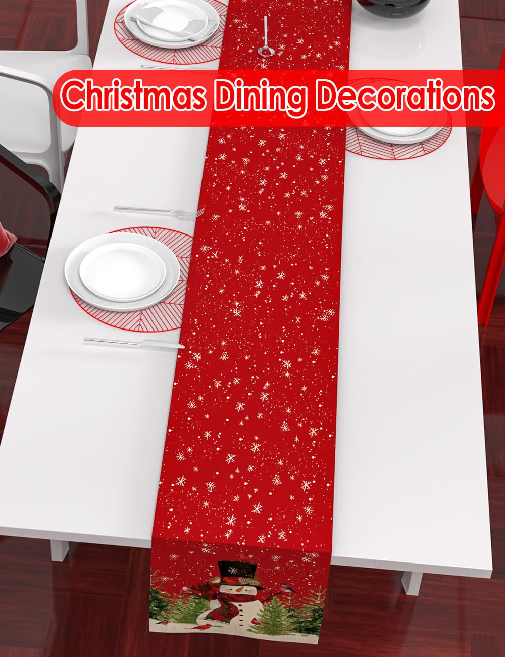 TOYPOPOR Set of 2 Christmas Table Runner, Including Buffalo Linen Christmas Trees Table Runner and Merry Christmas Snowman Table Runner for Xmas Holiday Winter Decoration Indoor Party Wedding - 72in