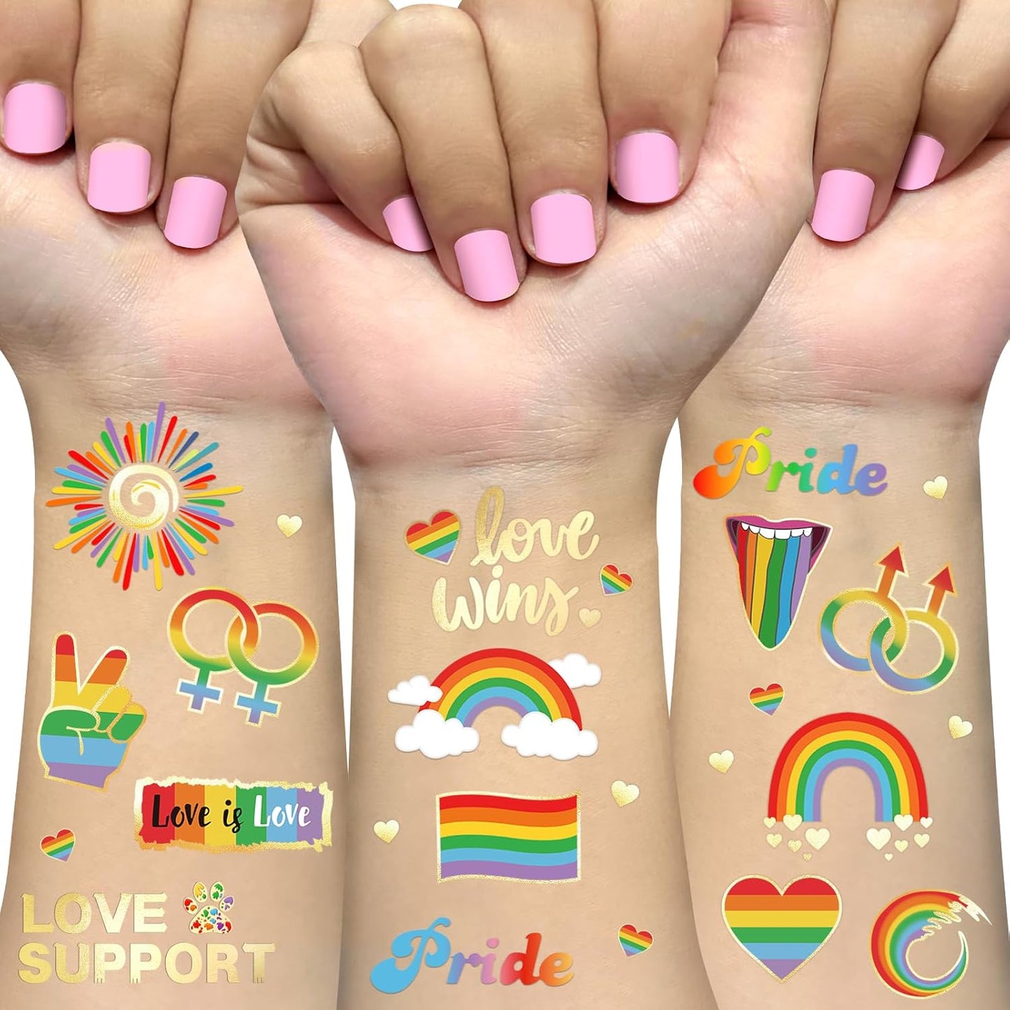 Pride Temporary Tattoos 56 Glitter Styles Rainbow Temporary Tattoos for Pride Equality Parades and Celebrations
